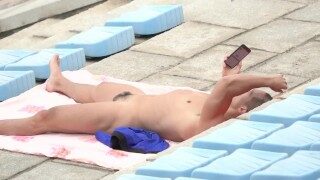 Spy Chinese muscular naked sunbath 1